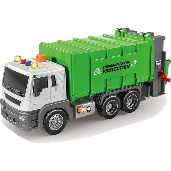 LeanToys Śmieciarka Napęd Frykcyjnym Efekty Dźwiękowe Zielona 1:16 Segregowanie