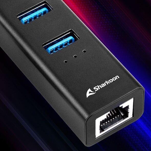 HUB USB Sharkoon Aluminium 1x RJ-45  + 3x USB-A 3.2 Gen1 (4044951037575)