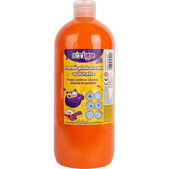 Strigo Farba plakatowa STRIGO w butelce, 1000 ml pomarańczowa