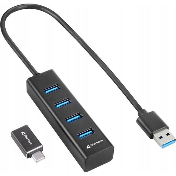 HUB USB Sharkoon Aluminium 4x USB-A 3.2 Gen1 (4044951037582)