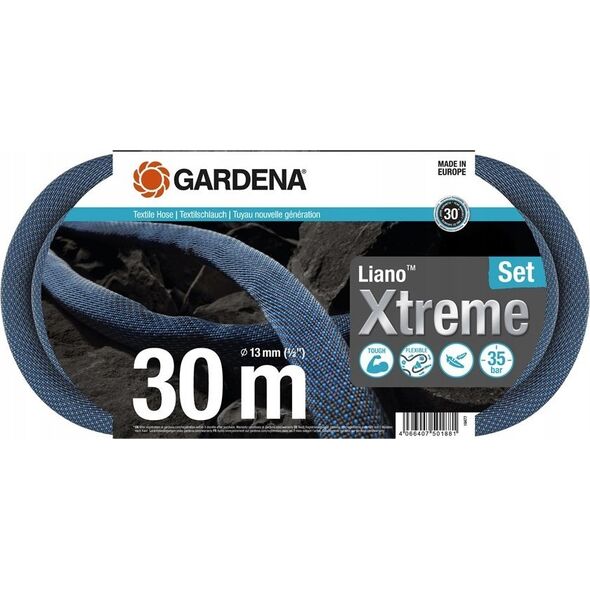Gardena Gardena Textile Hose Liano Xtreme 1/2, 30 meter set (dark grey/orange, model 2023, incl. cleaning syringe, 2 tap connectors)