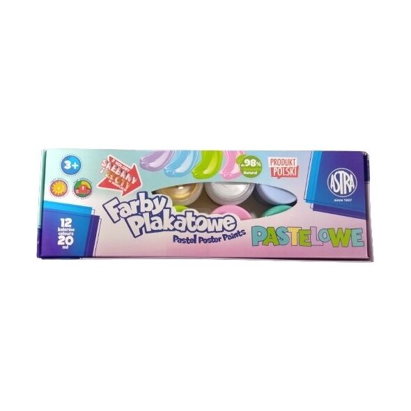 Astra Farby plakatowe pastelowe Astra 12 kolorów x 20 ml STANDART BOX (złota, srebrna) JM 301123021