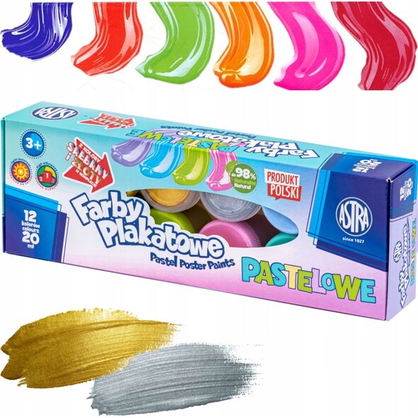 Astra Farby plakatowe pastelowe Astra 12 kolorów x 20 ml STANDART BOX (złota, srebrna) JM 301123021
