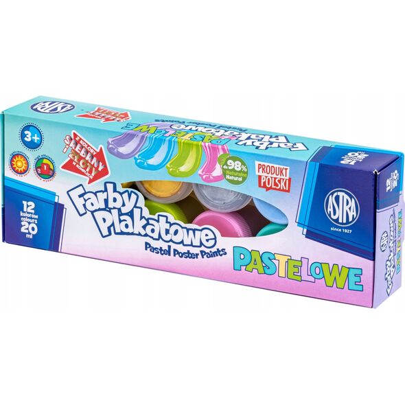 Astra Farby plakatowe pastelowe Astra 12 kolorów x 20 ml STANDART BOX (złota, srebrna) JM 301123021