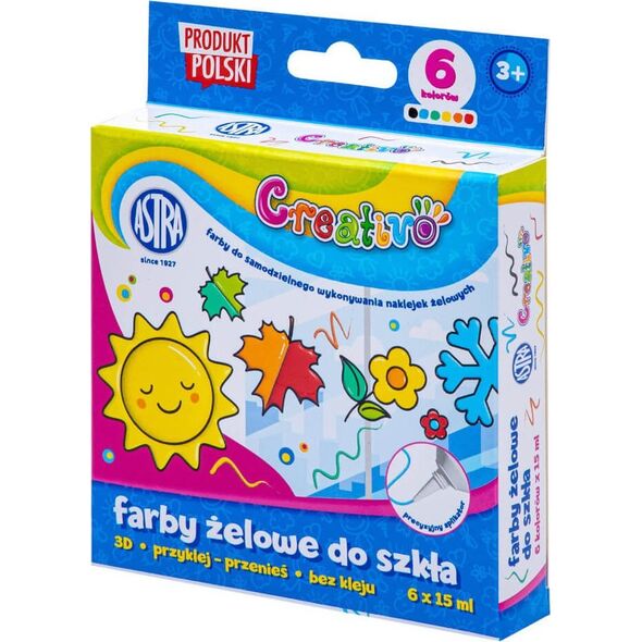 Astra Farby witrażowe do szkła naklejek żelowych 6x15ml ASTRA