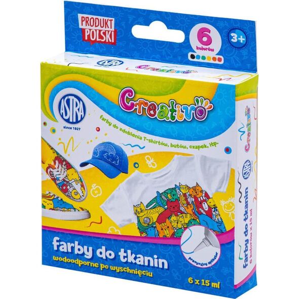 Astra Farby do malowania tkaninach tkanin ubrań 6x15ml ASTRA