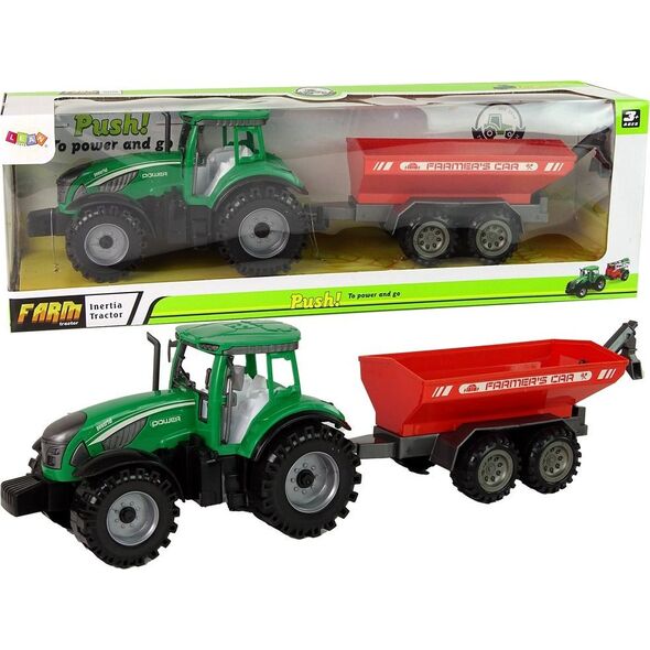 LeanToys Zielony Traktor z Czerwoną Przyczepką Napęd Frykcyjny