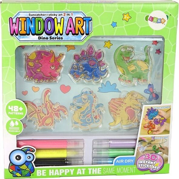LeanToys Zestaw Kreatywny Witraże Okno Zastygająca Farba Dinozaury 3D