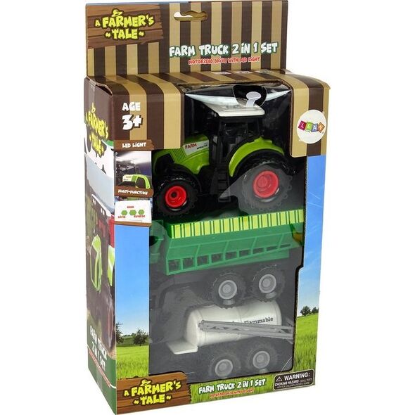 LeanToys Zestaw Traktor z Maszynami Przyczepa Cysterna Dźwięki LED