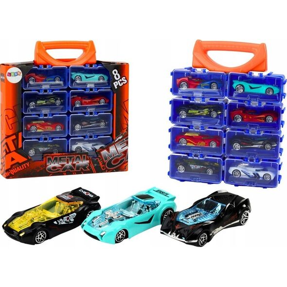 LeanToys Zestaw Autek Resoraków W Walizce Metalowe 8 Sztuk