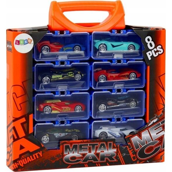 LeanToys Zestaw Autek Resoraków W Walizce Metalowe 8 Sztuk