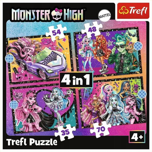 Trefl PUZZLE 4w1 Elekryzujący dzień Monster High 34655