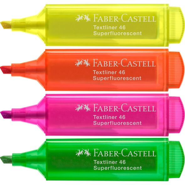 Faber-Castell Faber-Castell Textmarker 46 Superfluorescent marker 4 szt. Końcówka ścięta Zielony, Pomarańczowy, Różowy, Żółty