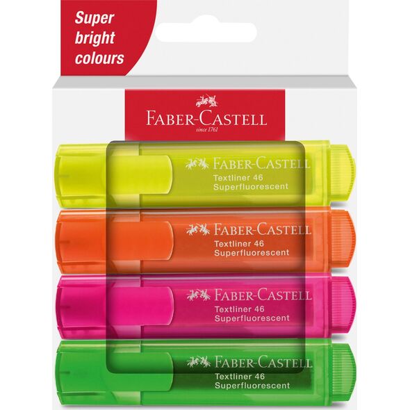 Faber-Castell Faber-Castell Textmarker 46 Superfluorescent marker 4 szt. Końcówka ścięta Zielony, Pomarańczowy, Różowy, Żółty