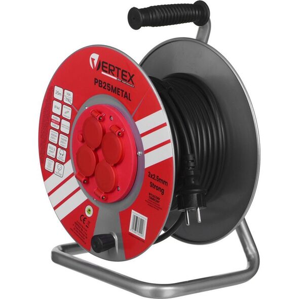 Vertex Przedłużacz elektryczny bębnowy 25M 3x2,5mm PB25METAL czarny