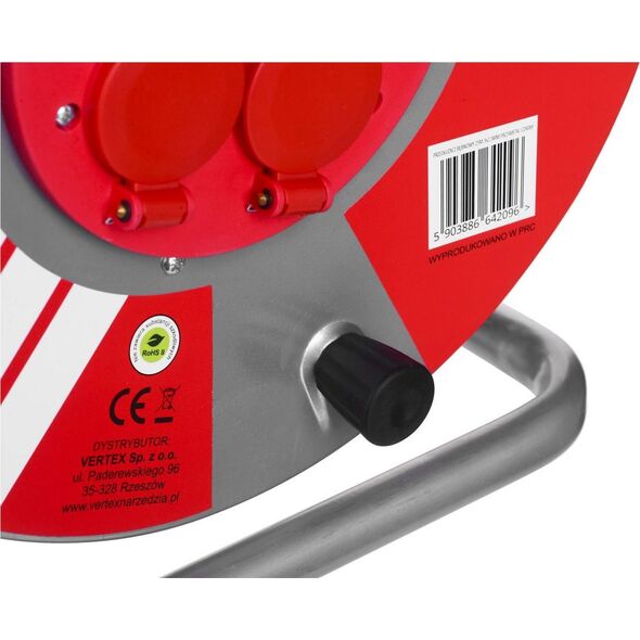 Vertex Przedłużacz elektryczny bębnowy 25M 3x2,5mm PB25METAL czarny