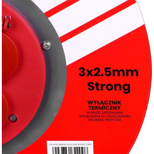 Vertex Przedłużacz elektryczny bębnowy 25M 3x2,5mm PB25METAL czarny