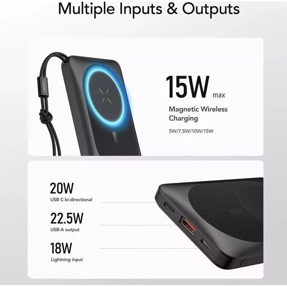 Powerbank 4kom.pl Powerbank Bateria zewnętrzna VEGER MagOn z ładowaniem Qi do MagSafe 15W - 10 000mAh PD 22,5W biały (VP1151 / W1151)
