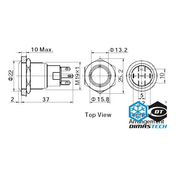 DimasTech Przycisk LED 19mm Zielony (PD038)