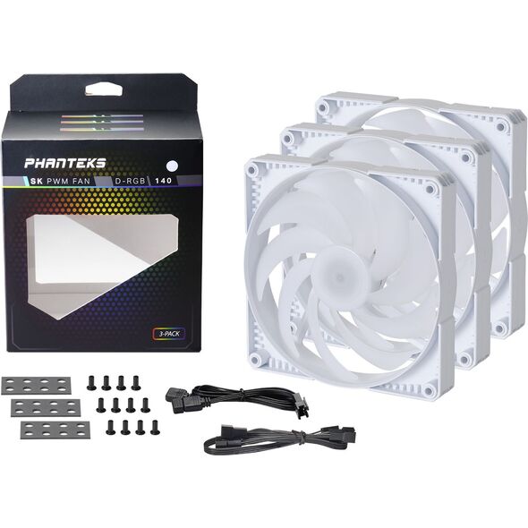 Wentylator Phanteks SK PWM 140mm D-RGB Biały 3-pack (PH-F140SK_DRGB_PWM_WT01_3P)