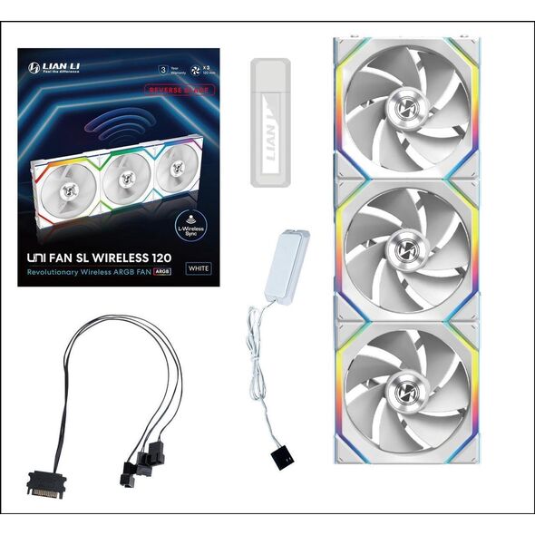 Wentylator Lian Li UNI FAN SL Wireless 120 Reverse Blade 3-pack biały (12RSL1W3W)