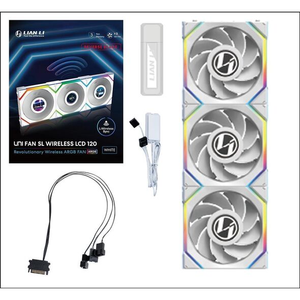 Wentylator Lian Li UNI FAN SL Wireless LCD 120 Reverse Blade 3-pack biały (12RSLLCD1W3W)