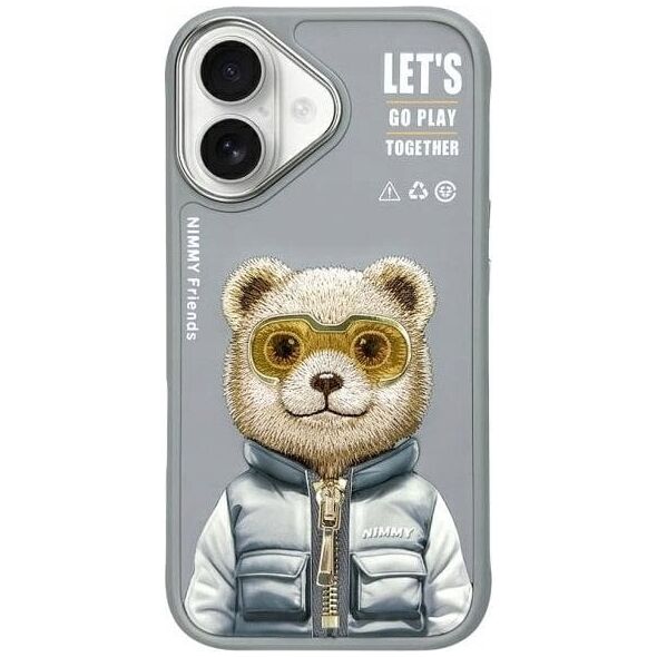 Nimmy iPhone 16 6.1" case gray/grey Cool&Cute 2.0 Bear