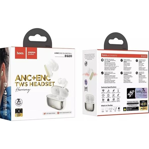 Hoco EQ20 Bezprzewodowe Słuchawki Bluetooth TWS ANC + ENC - Białe