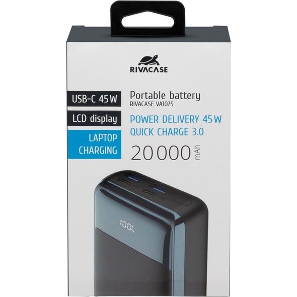 RivaCase POWERBANK DO LAPTOPA, TABLETU, SMARTF. 20.000 MAH USB-C 45W, 2X WE/WY USB-C PD 45W, 2X USB-A QC 3.0 18W, LCD, CZARNY