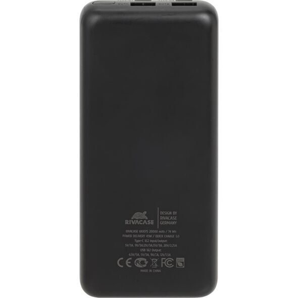 RivaCase POWERBANK DO LAPTOPA, TABLETU, SMARTF. 20.000 MAH USB-C 45W, 2X WE/WY USB-C PD 45W, 2X USB-A QC 3.0 18W, LCD, CZARNY
