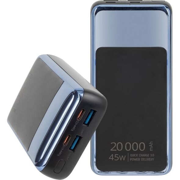 RivaCase POWERBANK DO LAPTOPA, TABLETU, SMARTF. 20.000 MAH USB-C 45W, 2X WE/WY USB-C PD 45W, 2X USB-A QC 3.0 18W, LCD, CZARNY