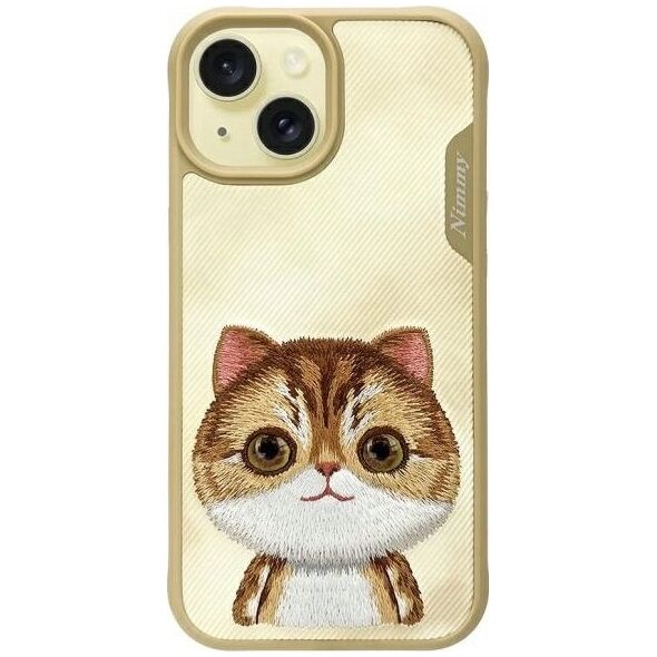 Nimmy case iPhone 15 6.1" khaki Big Eyed Pet 2.0 Cat