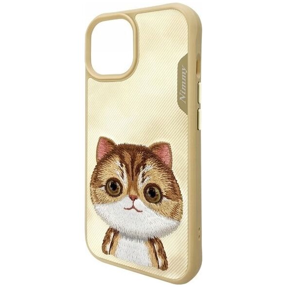Nimmy case iPhone 15 6.1" khaki Big Eyed Pet 2.0 Cat