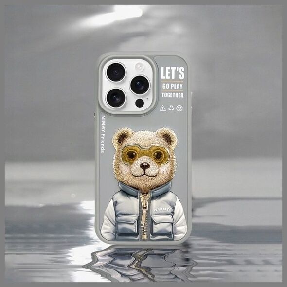 Nimmy iPhone 15 Pro 6.1" case gray/grey Cool&Cute 2.0 Bear