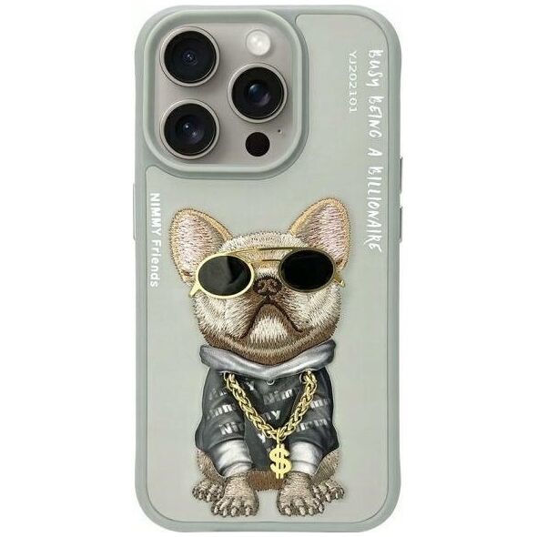 Nimmy iPhone 15 Pro 6.1" case gray/grey Glasses Cool Dog