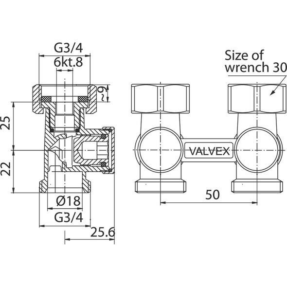 Valvex Zawór grzejnikowy prosty 1/2x3/4" 1480030
