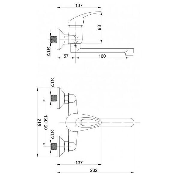 Bateria umywalkowa Hydroland Jowisz ścienna chrom (5900238565478)