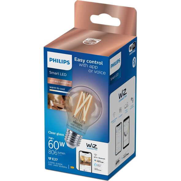 Philips Philips Smart filament przezroczysta E27 A60 7 W (60 W), WW-CW