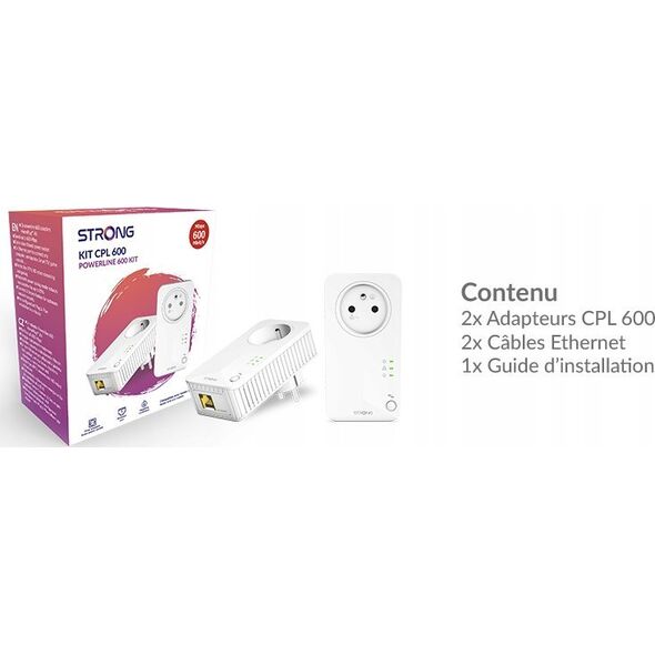 Adapter powerline Strong Strong POWERL600DUOFR Karta sieciowa do PowerLine 600 Mbit/s Przewodowa sieć LAN Biały 2 szt.
