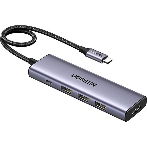 Ugreen Adapter UGREEN CM511 Hub 5w1, USB-C do HDMI 1.4, 3xUSB-A , USB-C, PD, 100W (szary)