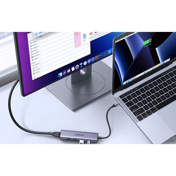 Ugreen Adapter UGREEN CM511 Hub 5w1, USB-C do HDMI 1.4, 3xUSB-A , USB-C, PD, 100W (szary)