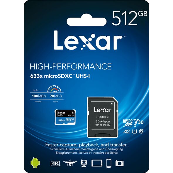 Karta Lexar 633x MicroSDXC 512 GB Class 10 UHS-I/U3 A2 V30 (LSDMI512BB633A)