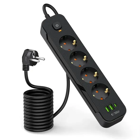 Tech-Protect PCL4X3 Power Socket Long 2xUSB-A, USB-C, 4xAC 200cm Black