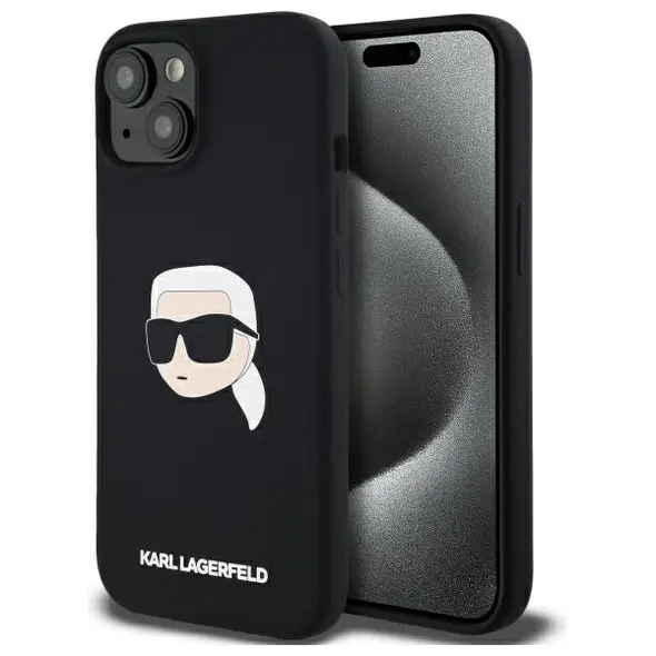 Karl Lagerfeld KLHMP15SSKHPPLK Apple iPhone 15 hardcase Silicone Karl Head Print MagSafe black