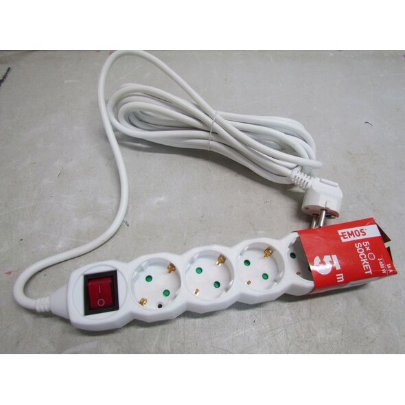 Emos Emos Ilgiklis 5 lizdų 5m su įžeminimu, su jungikliu 3x1.5 mm² baltas