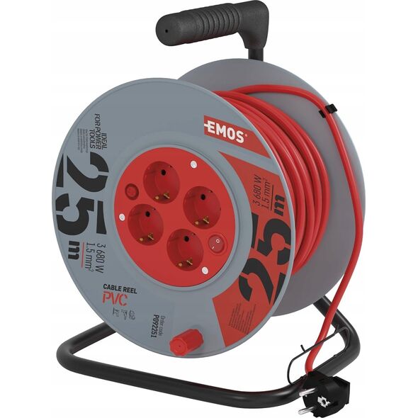 PVC Extension Cord Reel- 4 sockets, 25m, 1,5mm2 SCHUKO
