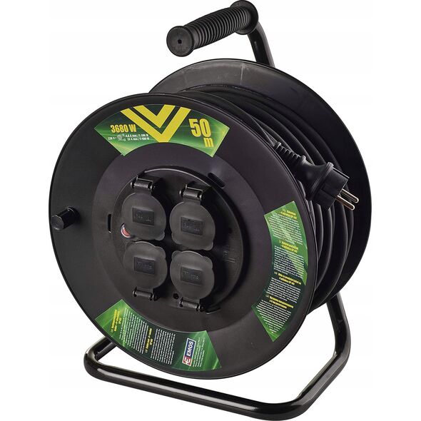 Cable Reel (rubber) - 4 sockets 50m, 1,5mm, SCHUKO