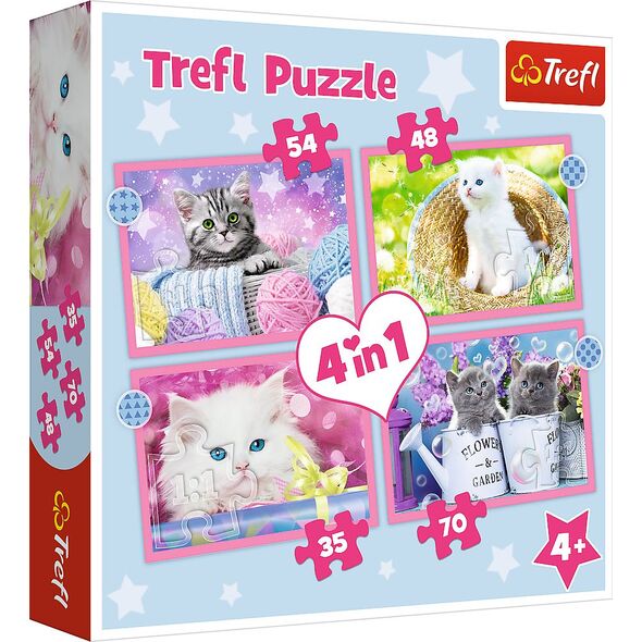 Trefl PUZZLE 4W1 TREFL ZABAWNE KOTKI PUD