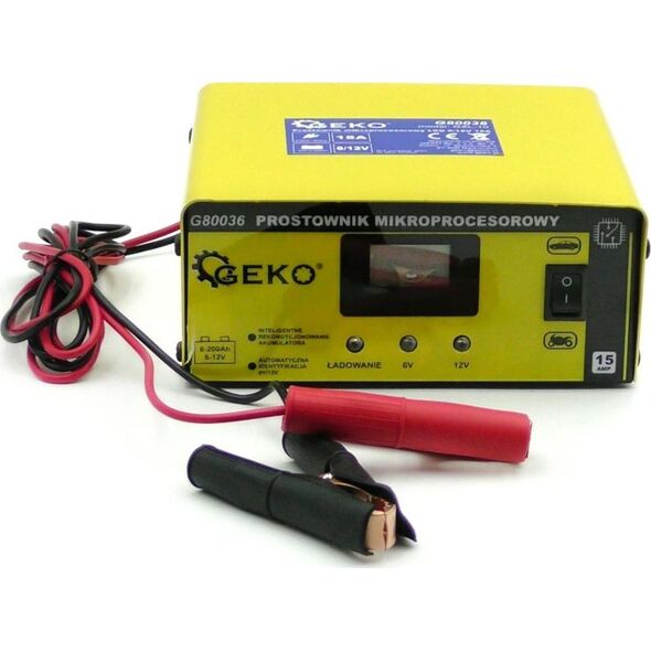 Geko Prostownik mikroprocesorowy LCD 6/12V 15A (1/28) G80036