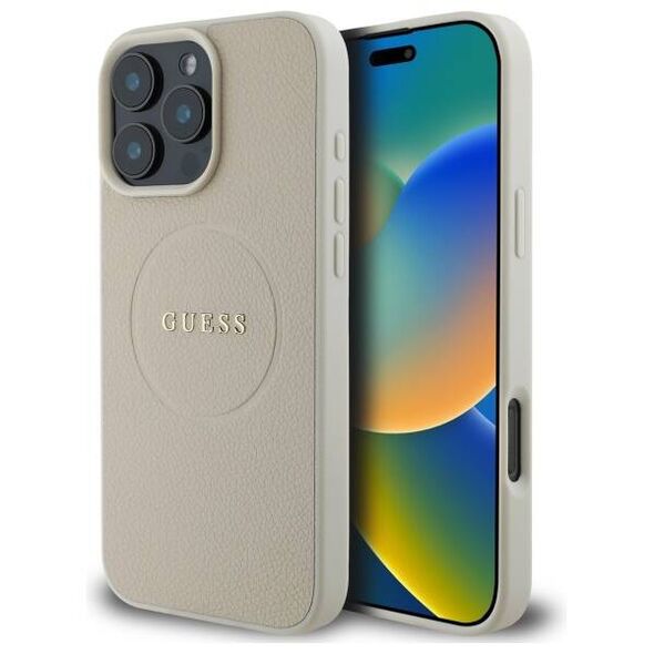 Original Case IPHONE 16 PRO MAX Guess Hardcase Grained Ring MagSafe beige 3666339304287